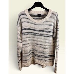 Calvin Klein Jeans Sweater Womens XL Ivory Navy Striped Chunky Knit Crewneck